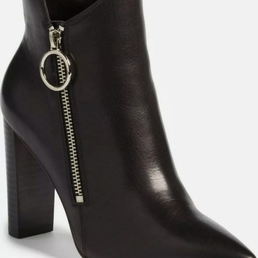 Paige Kate Asymmetrical Bootie Black Leather Zip P